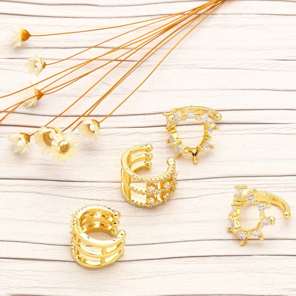 Fashion Irregular Copper Ear Clips Inlay Zircon Copper Earrings display picture 5