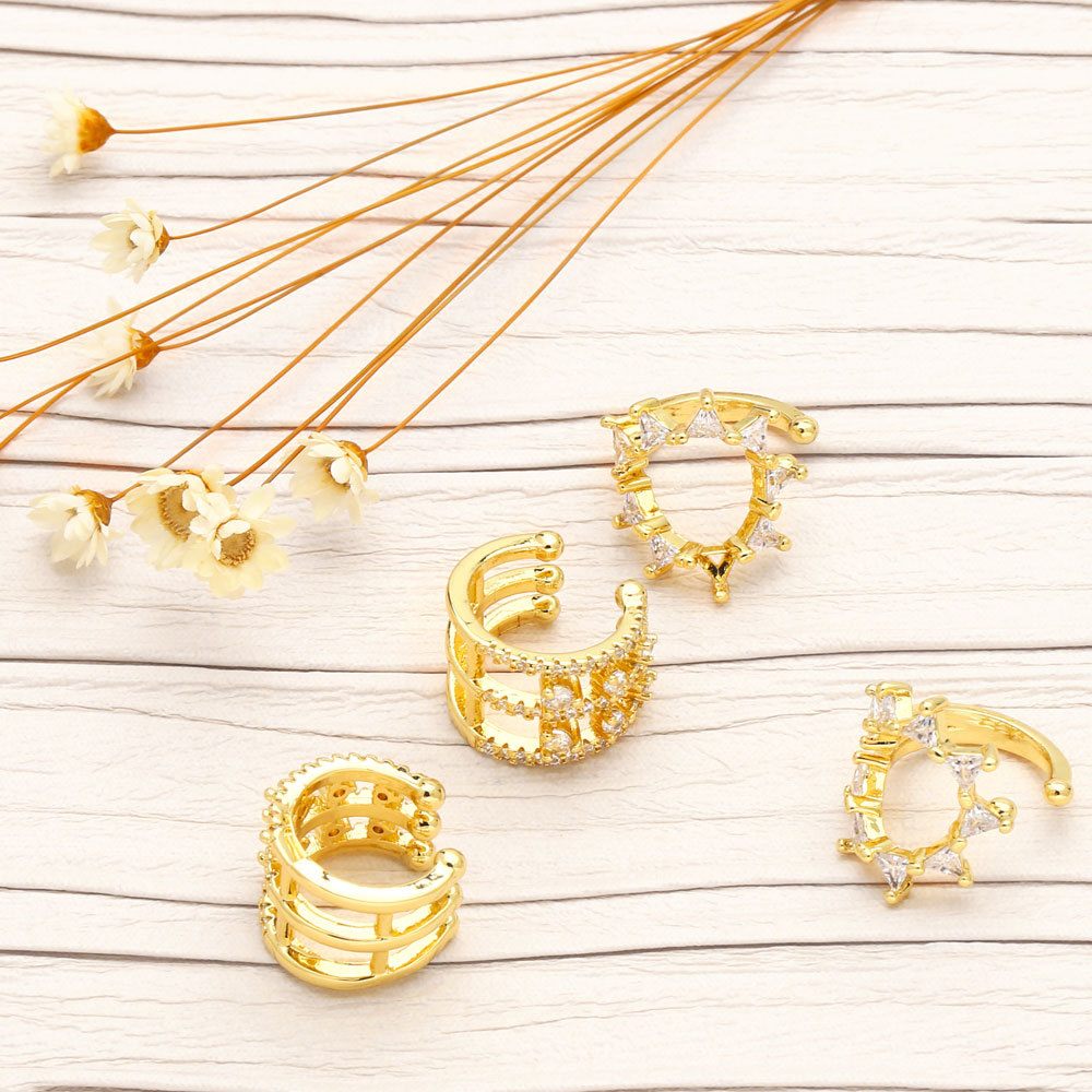 Fashion Irregular Copper Ear clips Inlay Zircon Copper Earrings