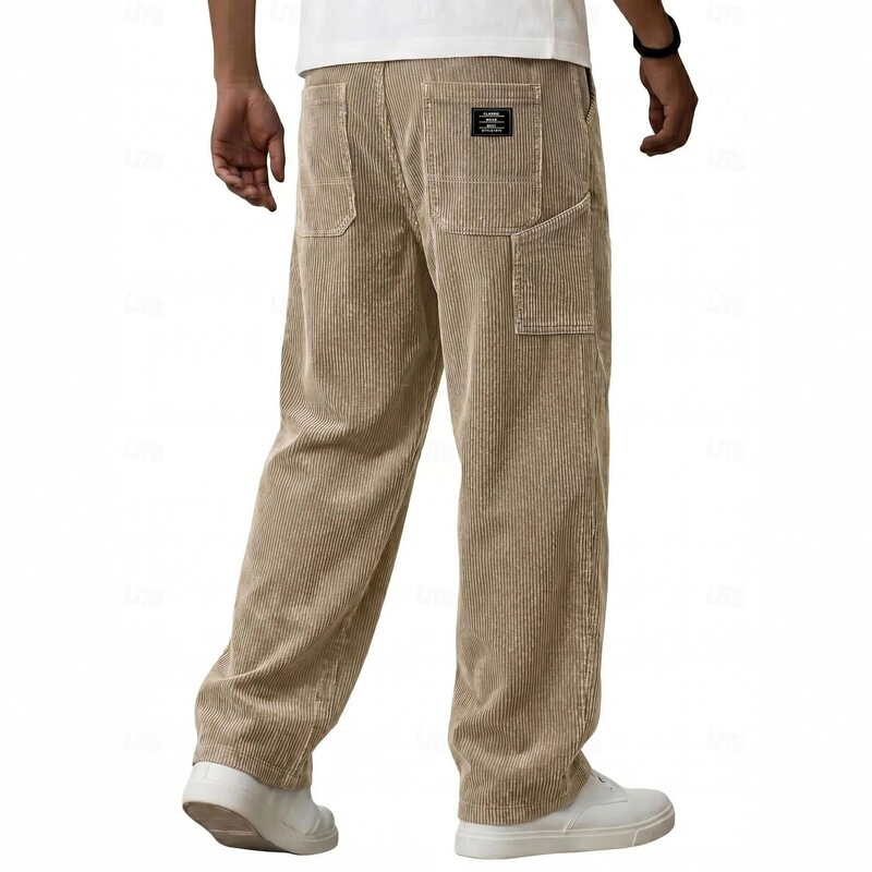 European and American men's corduroy work pants, loose retro casual long pants, multi-pocket straight pants, trendy and versatile style European and American men's corduroy work pants, loose retro casual long pants, multi-pocket straight pants, trendy and versatile style