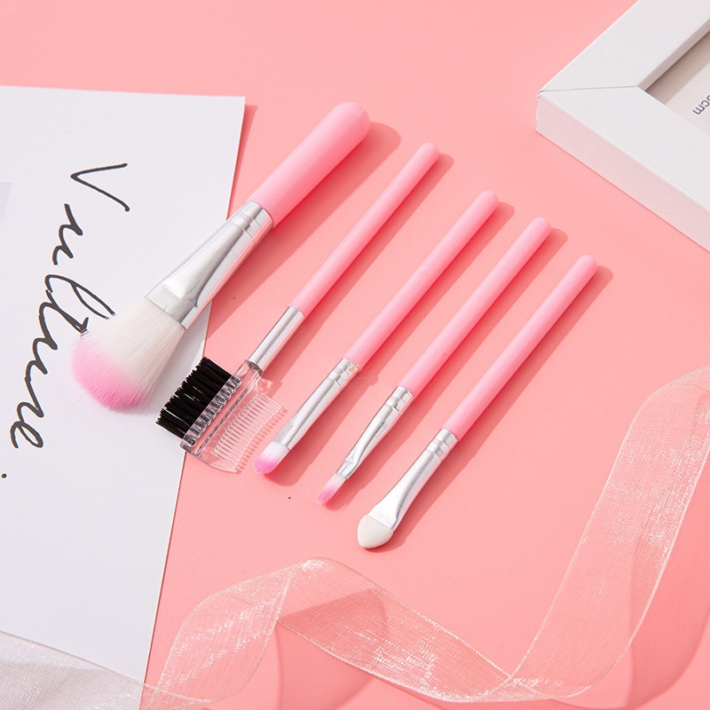 Mini set de 5 brochas de maquillaje, herramientas de belleza portátiles, brocha multifuncional para labios, brocha para sombra de ojos, brocha para rubor, set completo