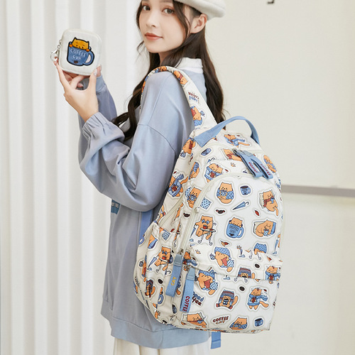 School bag for girls, high school, junior high school student backpack, large capacity, cute cat print, water-repellent backpack, drop shipping for girls
