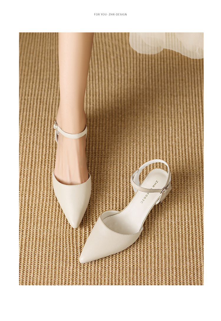 Sandal cao gót nữ mũi nhọn quai hậu kiểu Pháp — EH303 Đen chi tiết 13