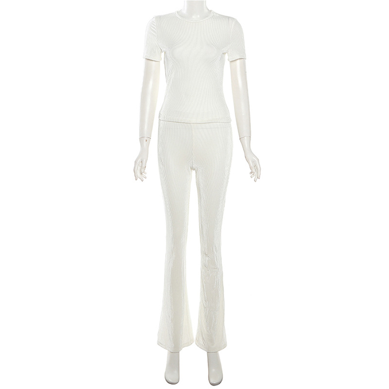 Dames set met getailleerde top met korte mouwen en hoge taille_voghion.com