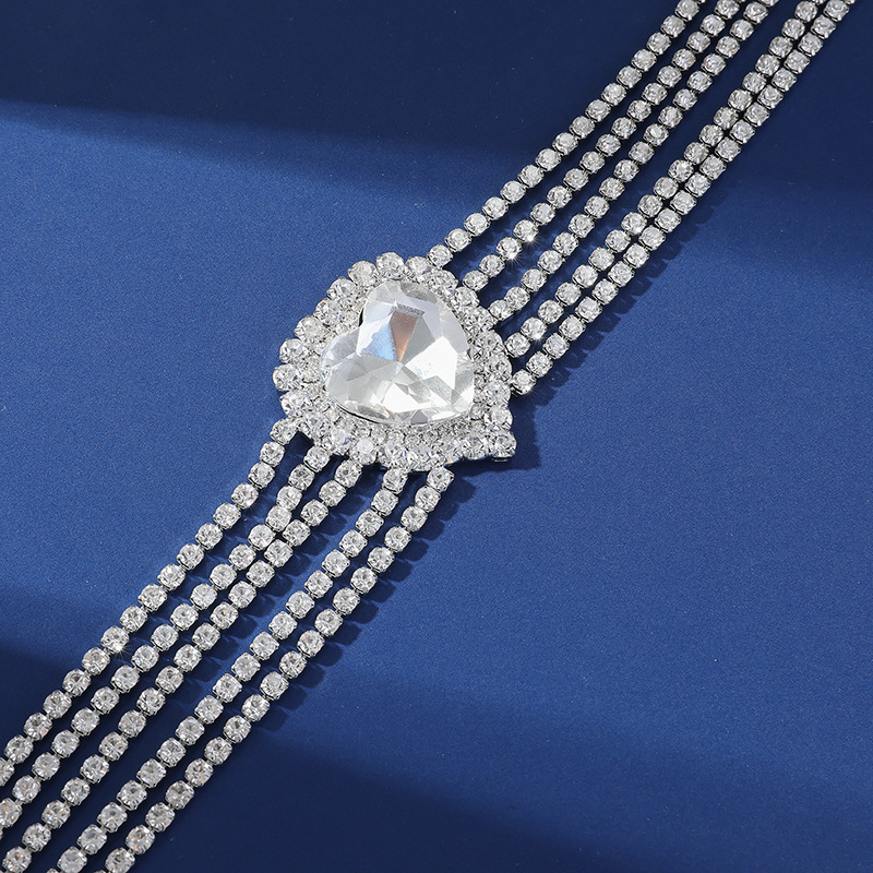 Heart Crystal Choker Necklace Multi-layer Statement Jewellery_voghion.com