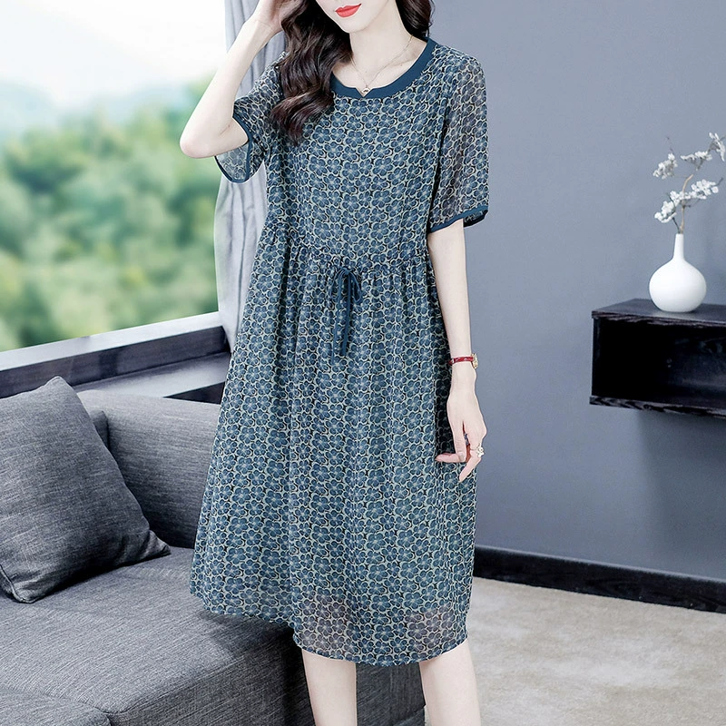 Модное французское Элегантное летнее свободное платье для мам среднего возраста с короткими рукавами и цветочным принтом, свободная Толстая Женская одежда 240 кг