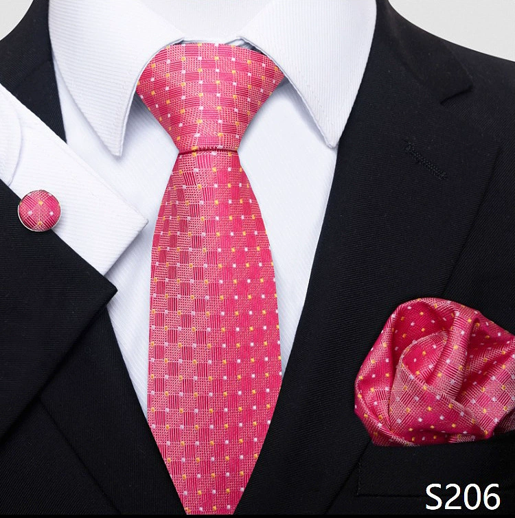 Ready stock solid color polka dot plaid tie wholesale solid color men's tie tie cufflinks pocket square set 8cm