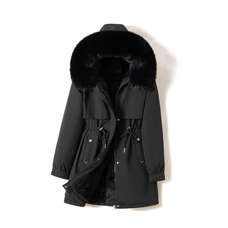 Parker Women's Winter 2024 New Mid-length fleece-lined Thickened Cotton-padded Jacket Korean Style Slim-fit Down Cotton-padded Jacket