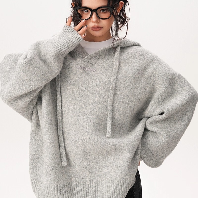 American-Style Heavyweight Lazy Hooded Knit Sweater for Women, New Autumn and Winter Loose Casual Versatile Couple Sweater Jacket Trendy