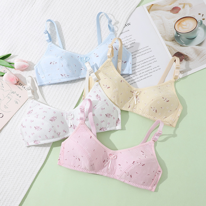 Wholesale Cotton Developmental Bras for Teenage Girls, Thin Style Without Underwire, Printed, Comfortable and Breathable for Middle and High School Students