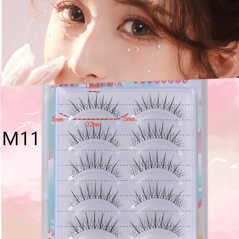 Suministro directo de fábrica transfronteriza natural larga Cruz gruesa japonés 3D afilado tallo transparente Luna doblar pestañas postizas