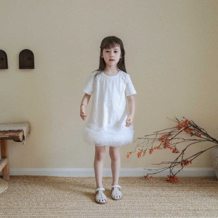 New Style T-Shirt Dress for Girls, New Fashionable and Sweet Mesh Splicing Dress for Girls