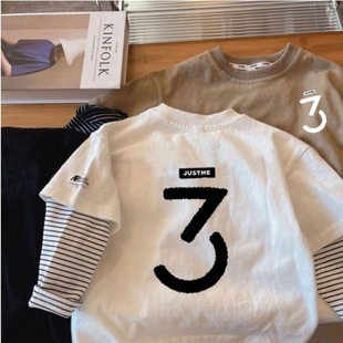 Boys T-shirt long sleeve cotton spring and autumn thin handsome children's clothing Korean small and medium-sized children's fake two-piece base shirt