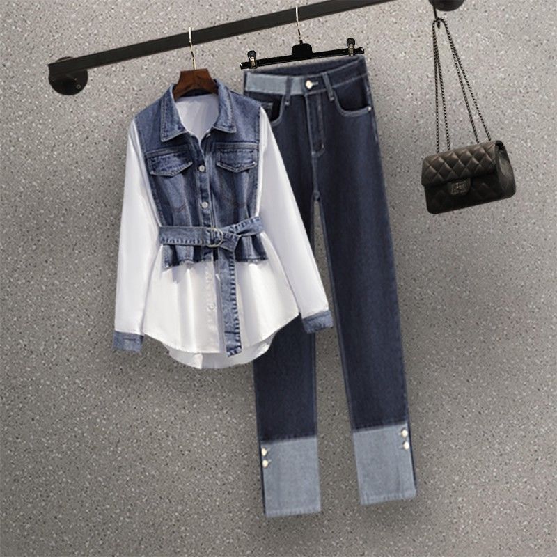 Women's Clothing Spring New Slimming Fashionable Age Reducing Shirts And Street Jeans_voghion.com
