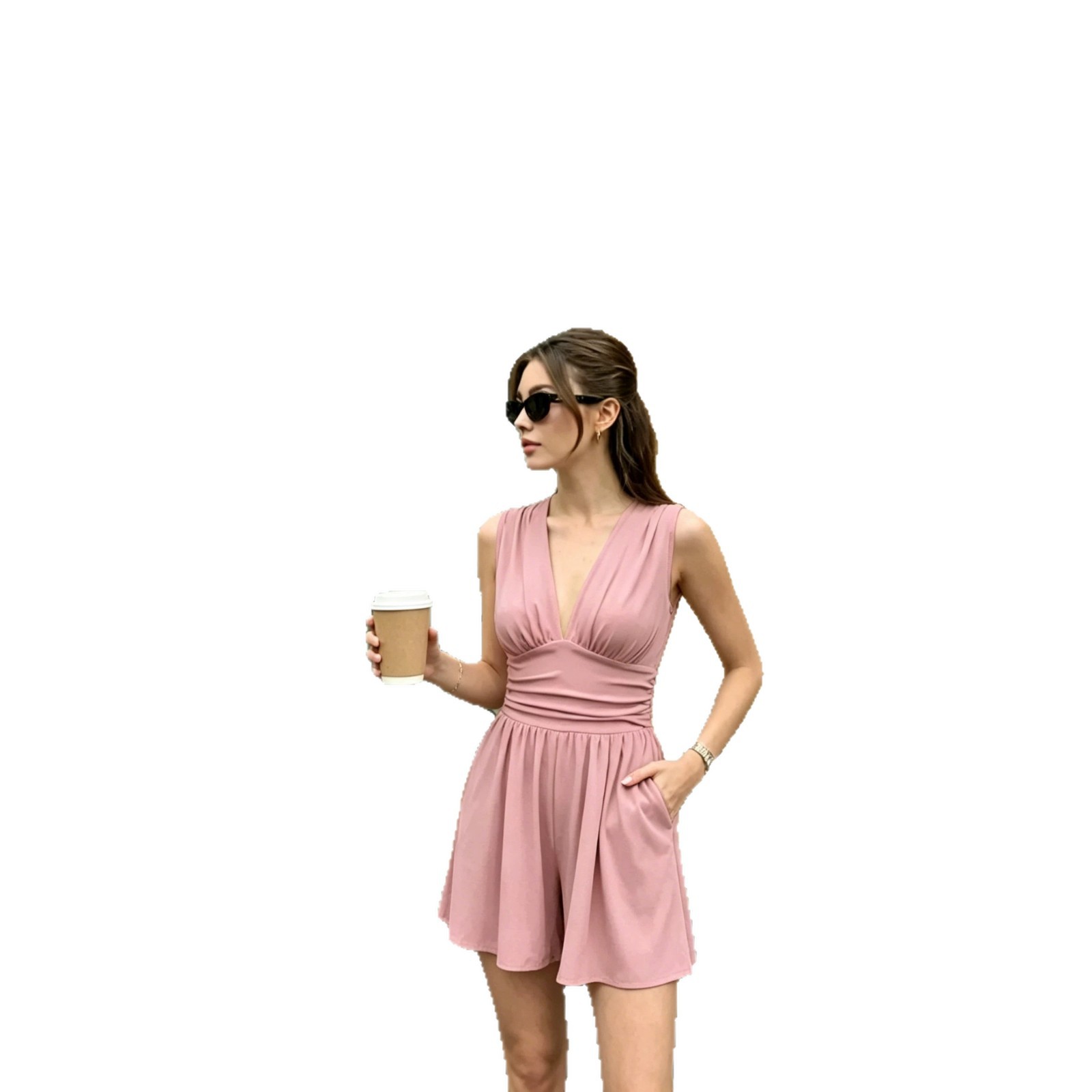 Transfronterizo Amazon Europa y Estados Unidos Casual profundo V elástico camisones sin mangas de verano de mujer cintura amplia pantalones cortos
