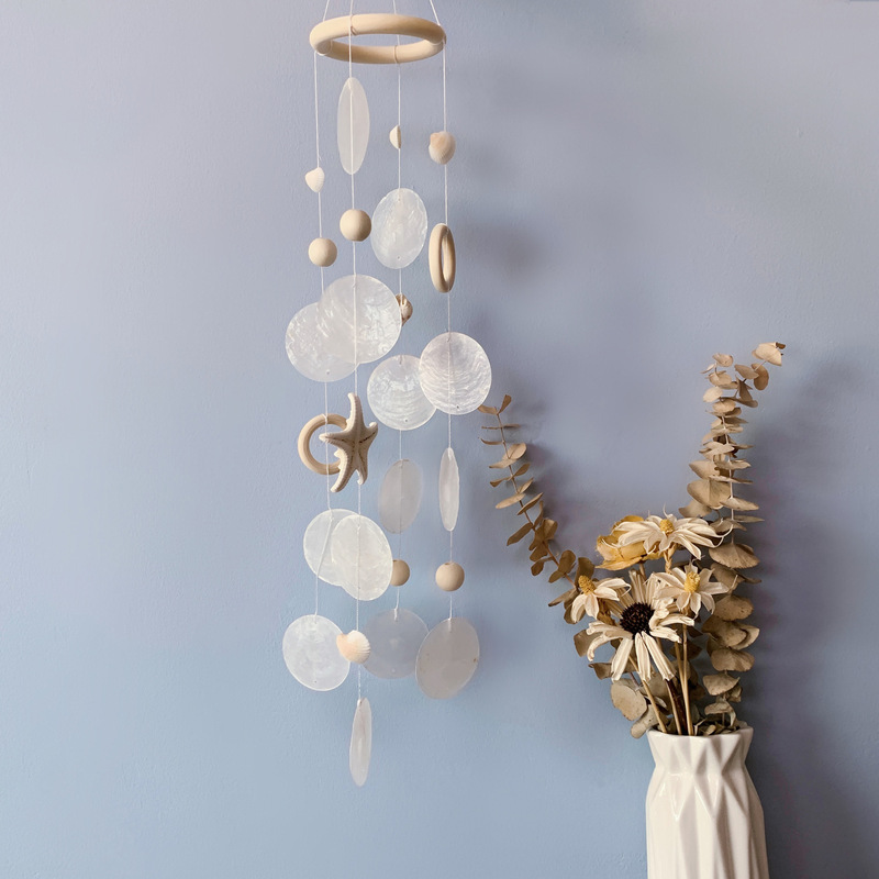 Starfish Shell Mirror Shell Wind Bell Artistic Ins Wooden Moon Shell Wind Bell Home Windowsill Entrance Seaside Homestay
