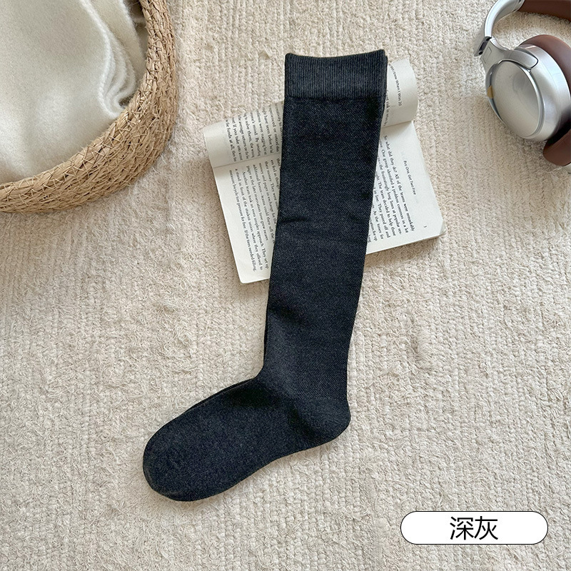 灰色堆堆袜子女纯色简约压力显瘦小腿袜棉质吸汗透气无骨jk长筒袜|undefined