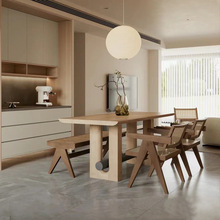 北欧实木餐桌日式现代简约桌子餐桌家用白橡木原木家具长方形饭桌