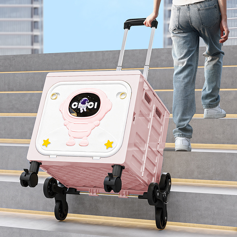 Folding Trolley Box Outdoor Camping Trolley Household Large-Capacity Grocery Shopping Trolley with Wheels Portable Camper