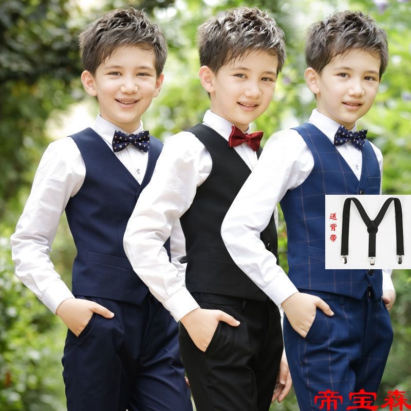 Boy full dress Vest suit Flower girl boy Host children suit Piano perform show England man 's suit