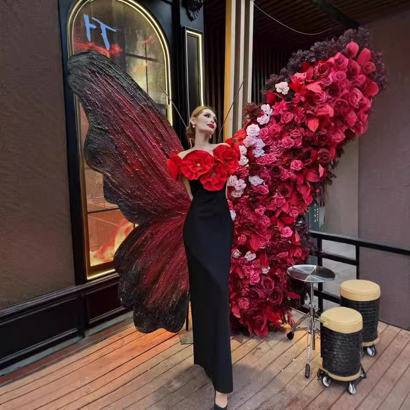 Amazon Cross-border Hot Three-dimensional Big Flower Shoulder Wrap Hip dress Fashion Elegant Party Bandage Dress