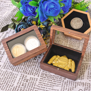 Badge Windowed Wooden Box Medal Keyboard Black Walnut Storage Gift Box Acrylic Coin Packaging Vintage Style