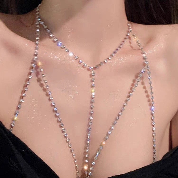 European And American Full Diamond Tassel Chest Chain Sexy Bikini Bra Body Chain Gothic Body Claw Chain Necklace For Women