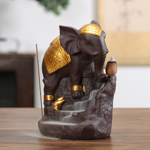 New cross-border creative backflow incense burner with good fortune and auspicious golden elephant purple sandalwood aromatherapy indoor home furnishings dropshipping
