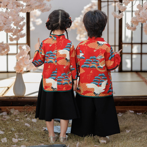 Boys' Hanfu Set Children's Spring Clothing Chinese Spring and Autumn Style Tang Suit National Trend Formal Dress Girls' Performance Costume Stage Wear