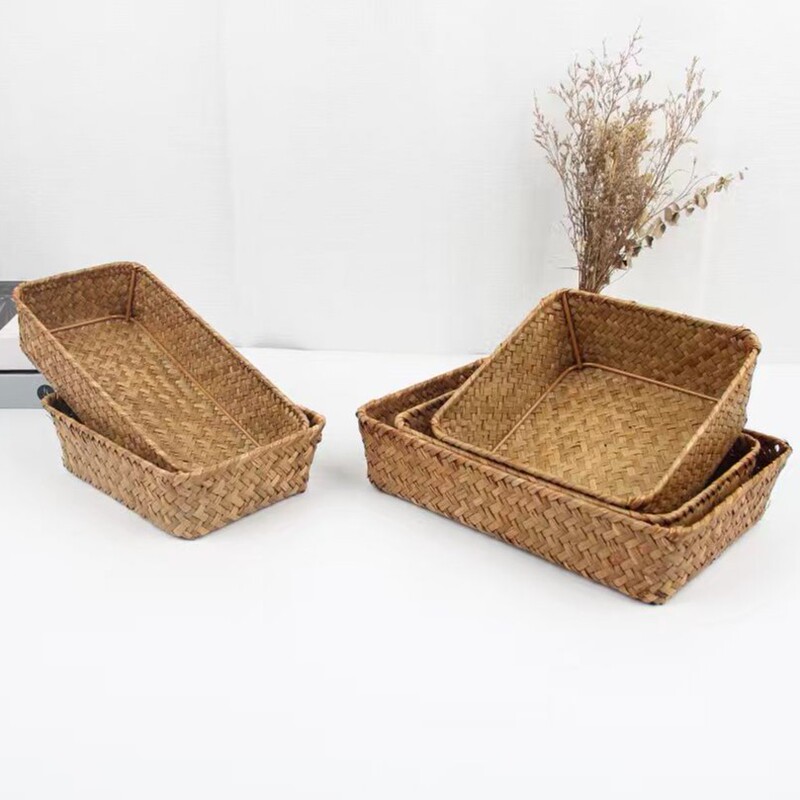 New Arrivals: Woven Storage Box for Desktop Miscellaneous Items, Remote Control Organizer, Rattan and Wicker Home Decor, Seaweed Woven Storage Basket