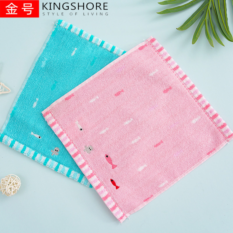 Gold T6058H Pure Cotton Square Towel Cartoon Fish Kidsren's Small Towel Baby Sweat Towel Hair Gift Wholesale Supermarket