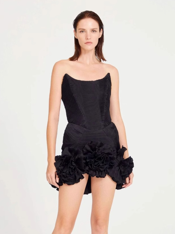 Europa y Estados Unidos trajes transfronterizos floral vestido vestido vestido de fiesta de cumpleaños vestido negro de alta calidad mujer corta