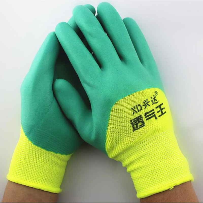 兴达透气王628黄纱绿 尼龙发泡手套 防水防滑防油渍耐磨劳保手套