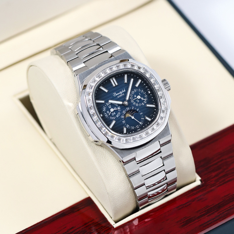 Genuine Nautilus Moon Phase Multifunctional Fully Automatic Mechanical Watch High-End Business Luxury Diamond-Encrusted Diving Men's Watch