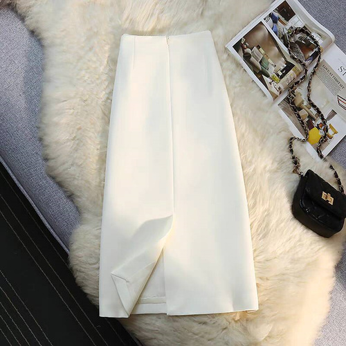 Women's Suit Skirt, Medium-Length Straight Trousers with Drape, Summer 2025, Petite Commute Style, Slit High-Waisted Skirt