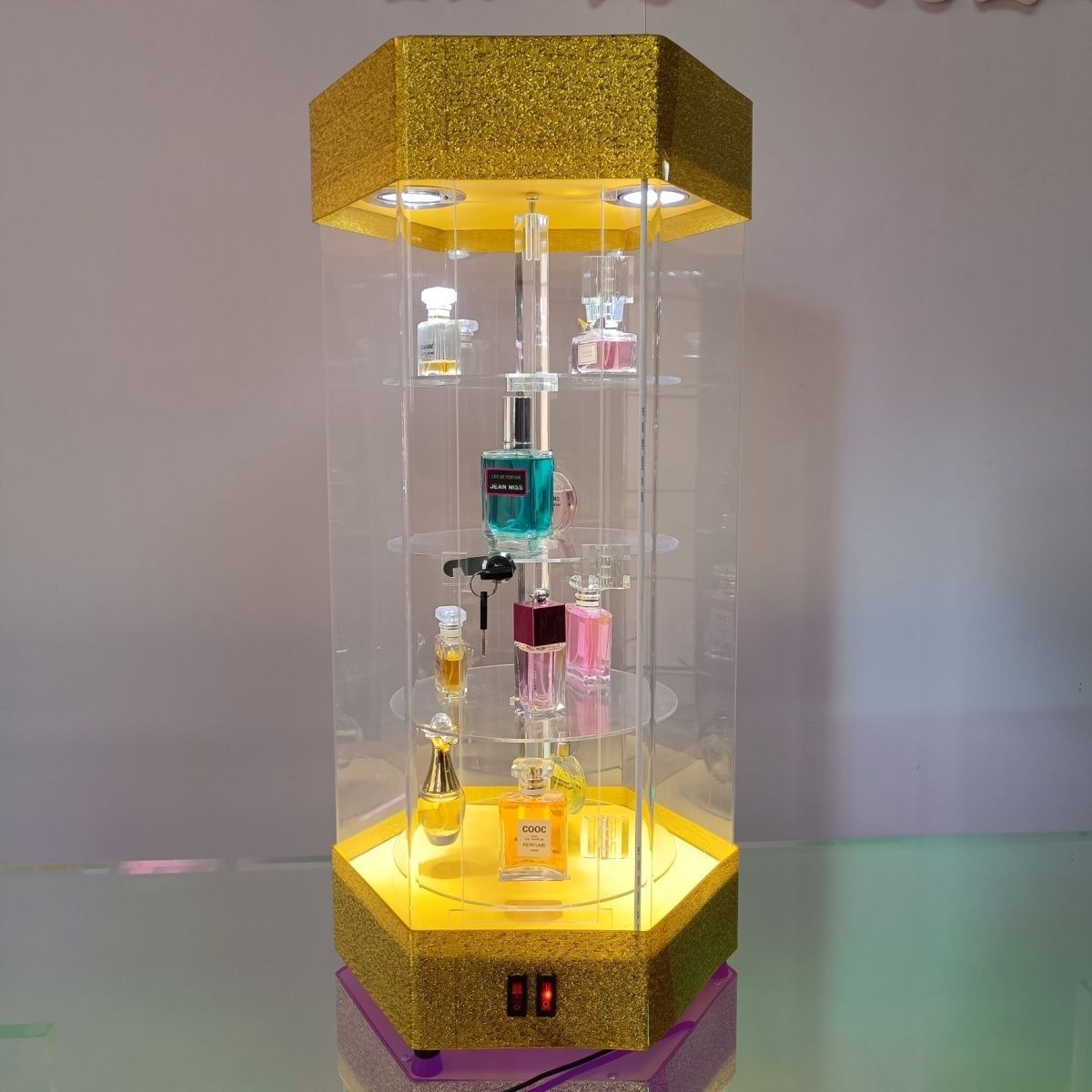 Gabinete de exhibición acrílico giratorio estante de exhibición de joyería estante de exhibición de productos dentales orales estante especial para exposición