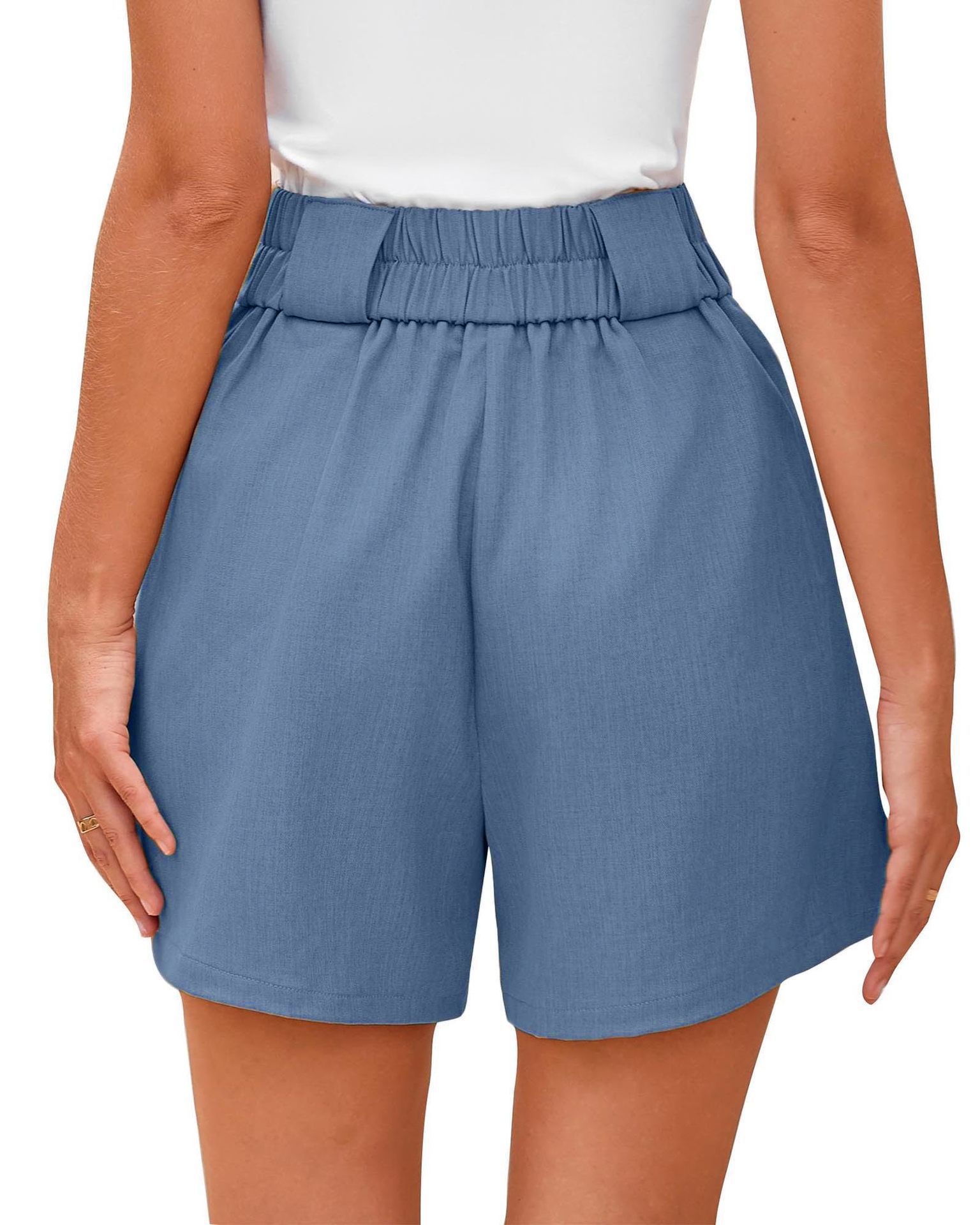 Vêtements pour femmes, short décontracté taille haute, couleur unie, confortable avec poches_voghion.com