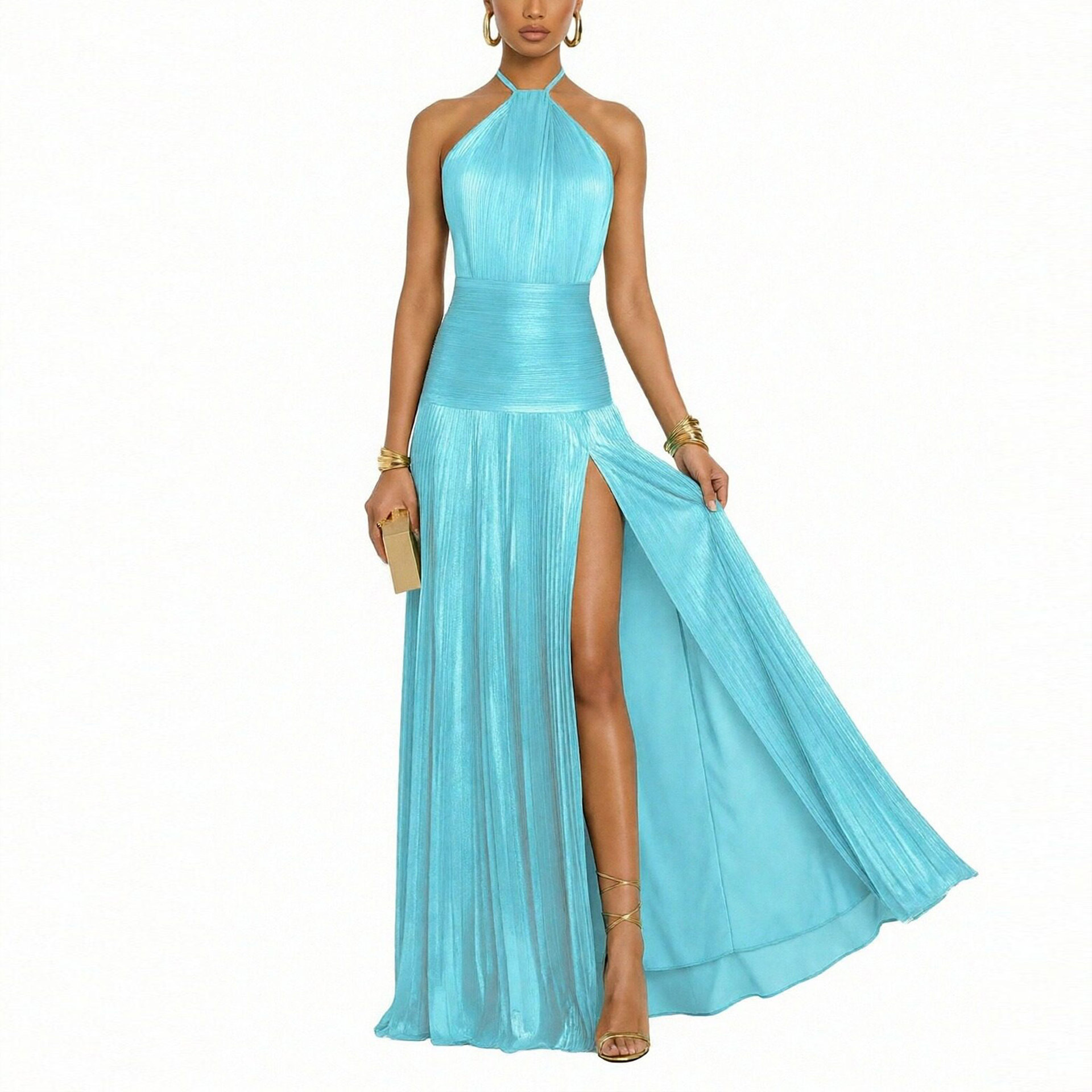 2026 Spring New Foreign Trade European And American Women's Fashion Elegant Waist-Cinching Halter Neck Backless_ecoleips.com