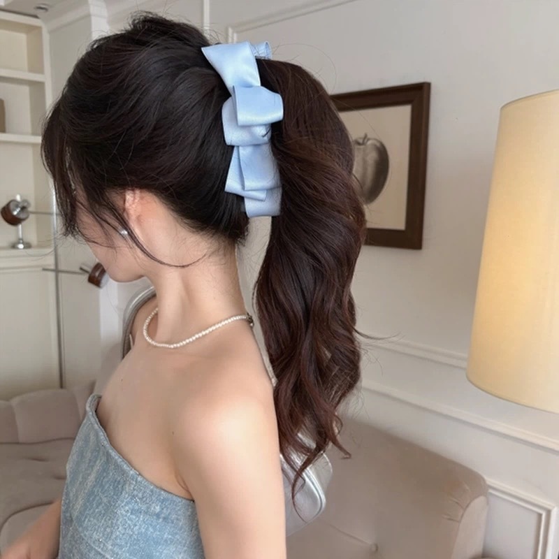 韩系缎面多层蝴蝶结香蕉夹女新款甜美后脑勺高马尾发夹气质百搭发|undefined