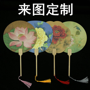 Customized Printing of Round Fan Paper Round Fan Blank Round Fan Painting Fan Nanzhu Handle Chinese Style