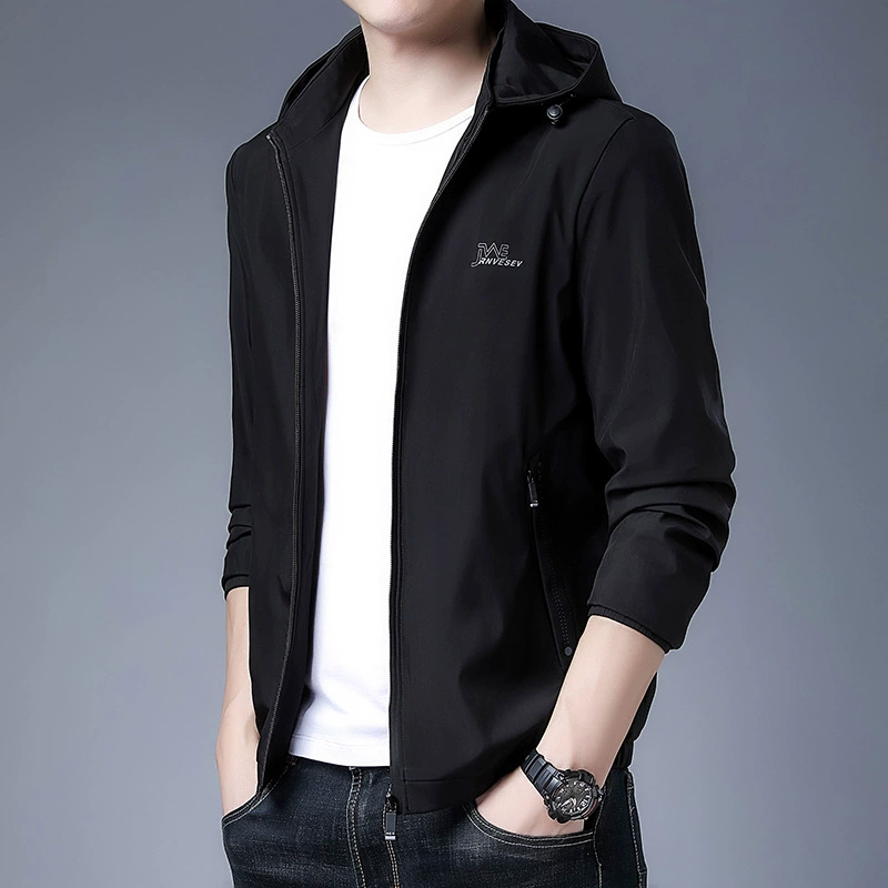 2024 весенне-осенняя деловая повседневная куртка, Мужская куртка с капюшоном, мужская куртка с воротником-стойкой для молодых и средних лет, верхняя одежда