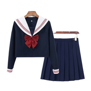 ciphertext delivery jk uniform full set of basic white collar red three sailor suit academic style pleated skirt suit class clothes