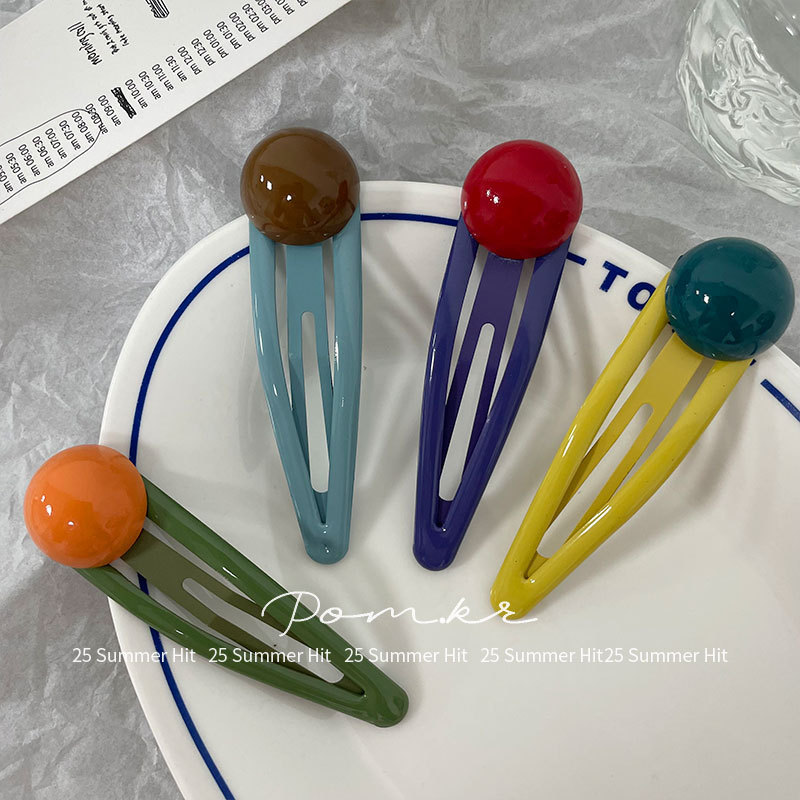 新款韩版撞色多巴胺豆豆发夹儿童大号水滴侧边碎发刘海夹掰掰夹女|undefined