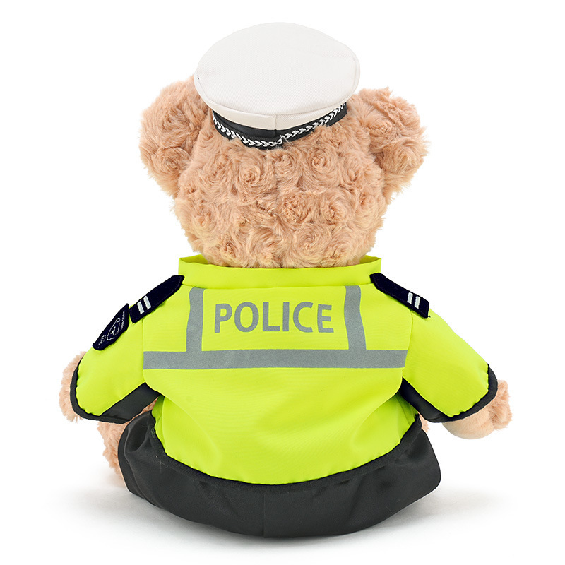 Oso de Peluche de Policía de Tráfico para Abrazar, Vestido con Ropa y con Gorro, Peluche de Oso Policía, Muñeco Infantil, Regalo para Niño