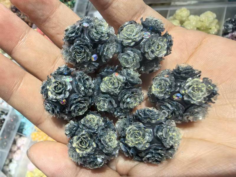 新款深浅系列仿真山茶花花球可过笔直孔DIY手机链饰品配件|undefined