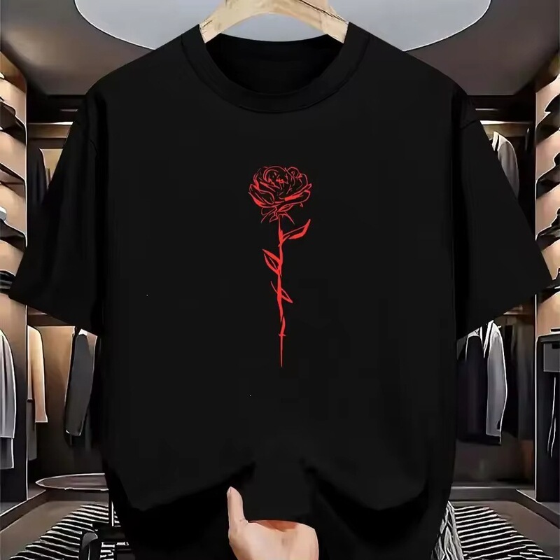 Cross-border European and American trendy men's t-shirts with line art and minimalist European aesthetics, new men's short-sleeve t-shirts are now available