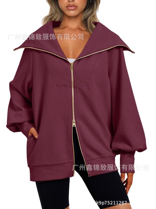 2023 Amazon mujeres de gran tamaño cremallera lindo sudadera chaqueta ropa 2023 otoño y el invierno la moda