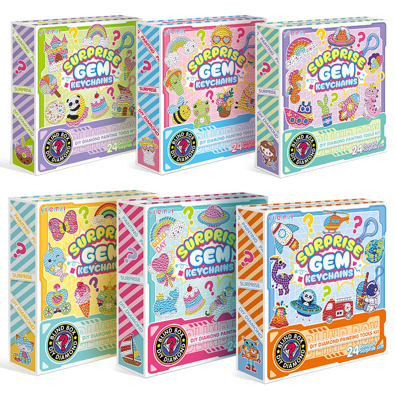 24 Piezas de Llaveros de Pintura de Diamantes, Manualidades para Niños, Acrílico, Caja Sorpresa, Pegatinas de Diamantes para Pintar, Disponibles