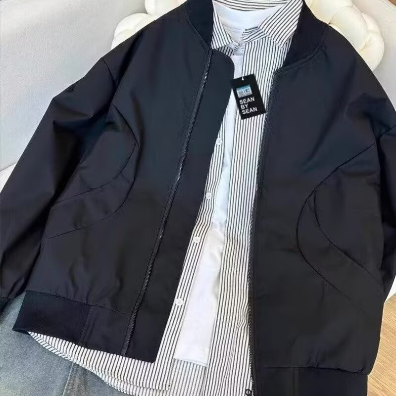 美式cleanfit哈灵顿夹克套装男秋冬浅色立领情侣棒球棉服飞行外套|undefined