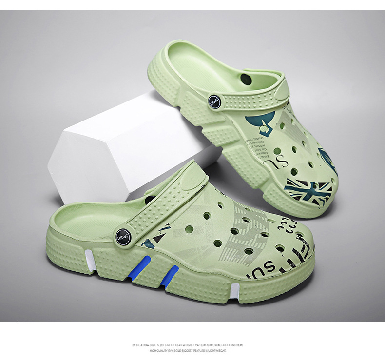 Hole shoes summer outerwear, anti slip hollow camouflage dual-purpose bag head large size slippers men's beach sandals_voghion.com