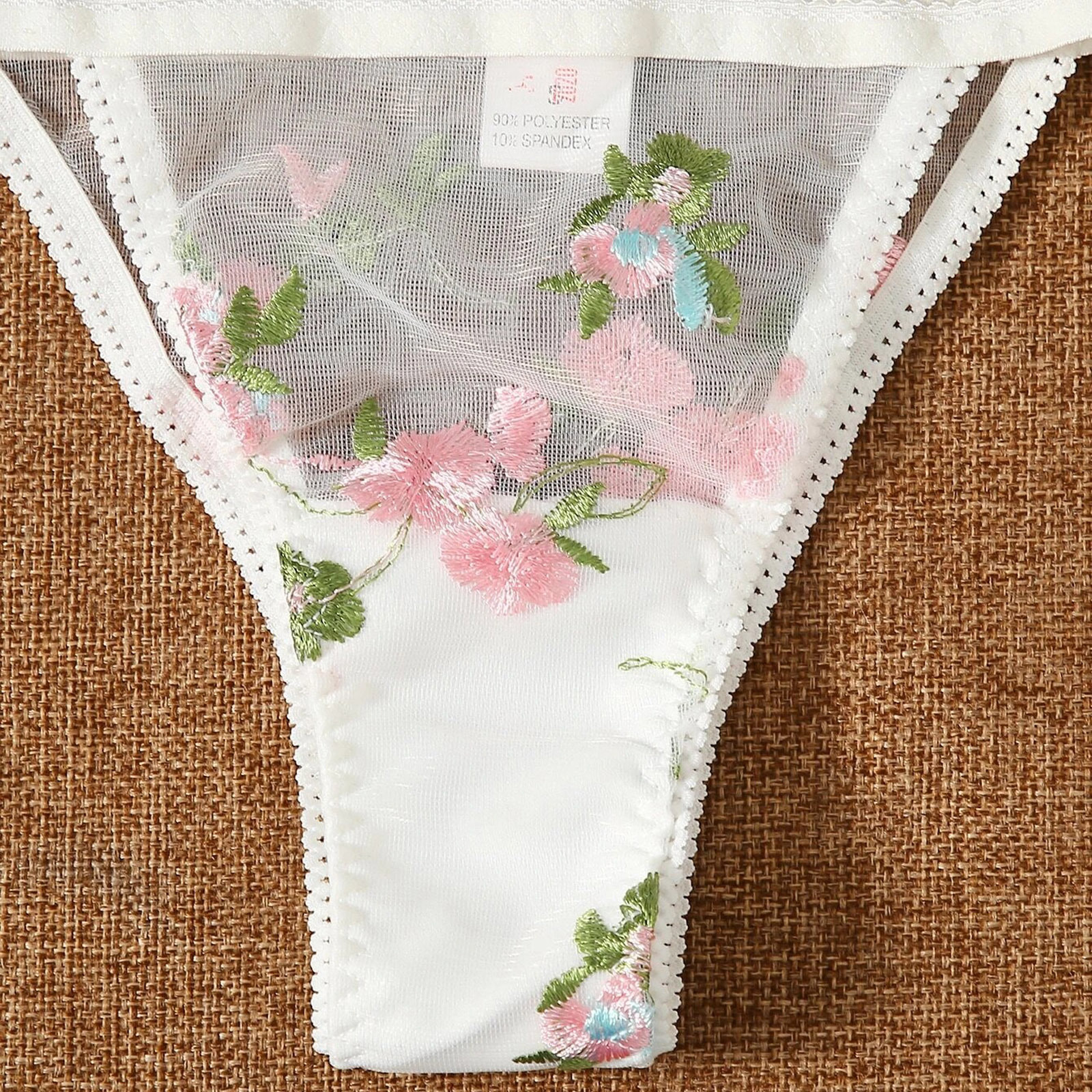 Flower Sheer Bra Sexy Embroidery See-through Low Waist See-through Sexy Lingerie display picture 3